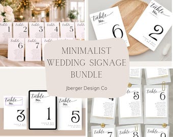 Minimalist Wedding Signage BUNDLE| Table Numbers + Seating Chart | Canva Wedding Template | Instant Download
