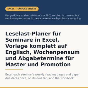 Graduate Seminar Reading Load Planner in Excel, Multi-Course Weekly Workload and Due Date Balancer for Grad Students