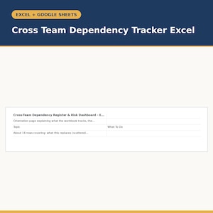 Cross Team Dependency Tracker Excel, Risk Dashboard for Program Managers, Blocked Work Register Across Squads