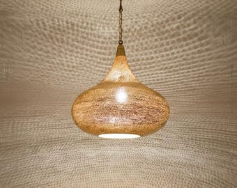 Moroccan Brass Pendant Lamp, Handmade Engraved Bronze Ceiling Light