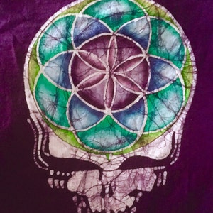 Grateful Dead Steal Your Face Flower of Life Hand Batiked Adult T-shirts