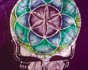 Grateful Dead Steal Your Face Flower of Life Hand Batiked Adult T-shirts