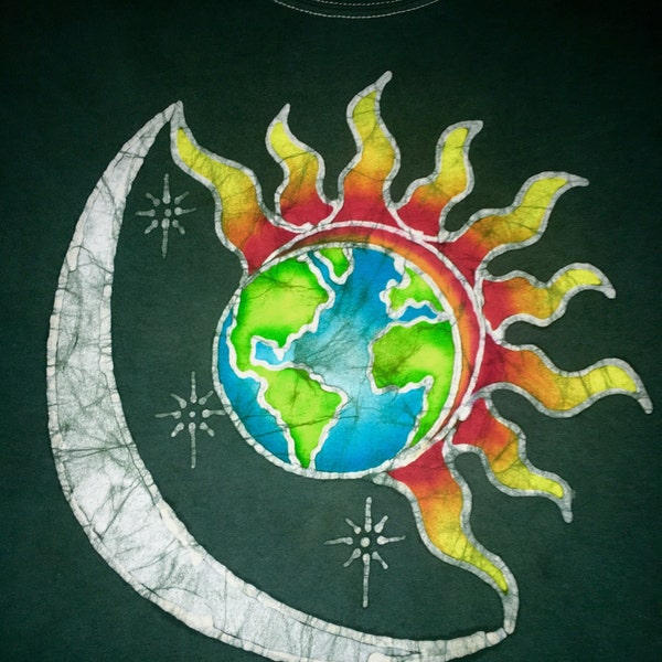 Earth Sun and Moon Hand Batiked Adult Short or long sleeve T-shirt