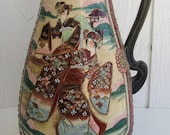 Antique Japanese Moriage Satsuma Vase Hand Painted Slipware Earthenware Ewer