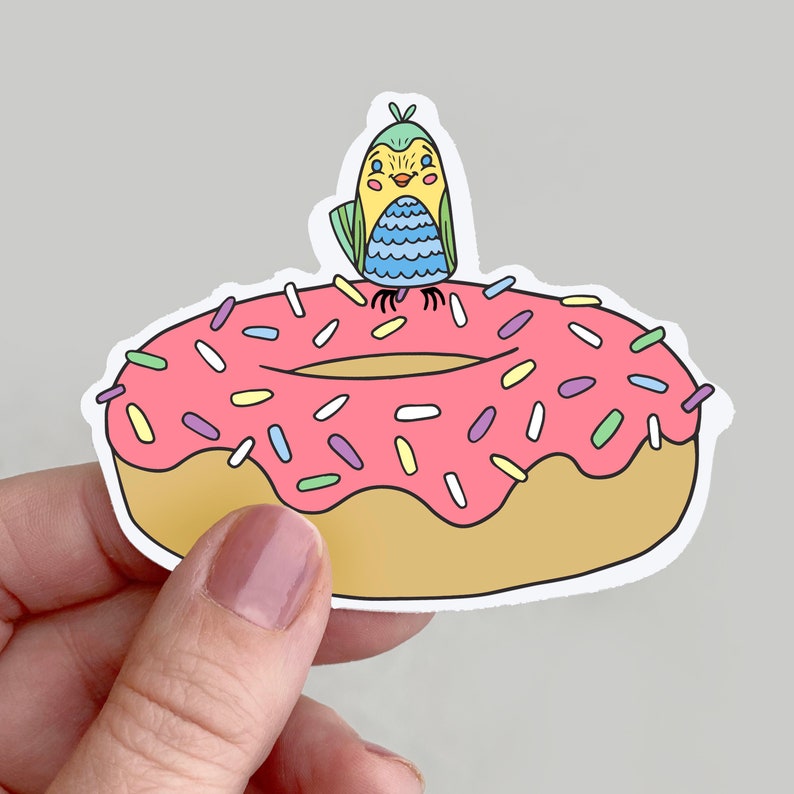 Die Cut Vinyl Sticker Planner Laptop Decal Notebook Water Bottle Mini Bird on a Donut Sticker Mac Book Pro Sticker Hand Drawn