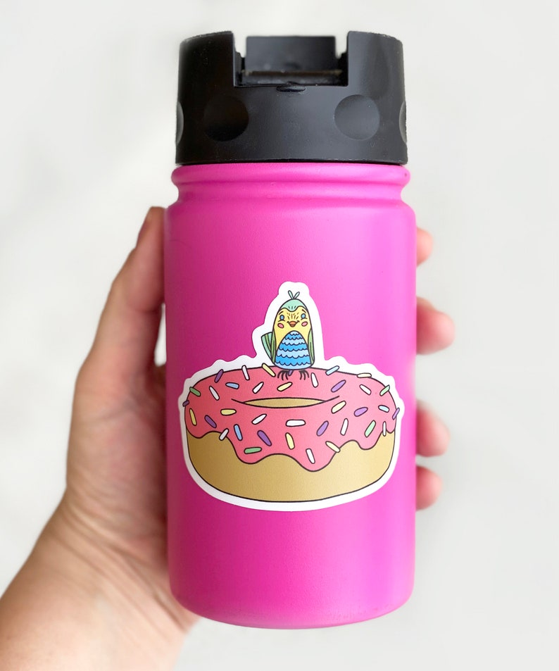 Die Cut Vinyl Sticker Planner Laptop Decal Notebook Water Bottle Mini Bird on a Donut Sticker Mac Book Pro Sticker Hand Drawn