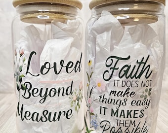 Faith-Based Iced Coffee Glass – Bamboo Lid & Glass Straw | Christian Scripture