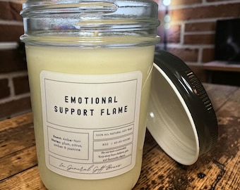 Emotional Support Flame Candle – Amber Noir Scent, Natural Soy Wax (8oz)