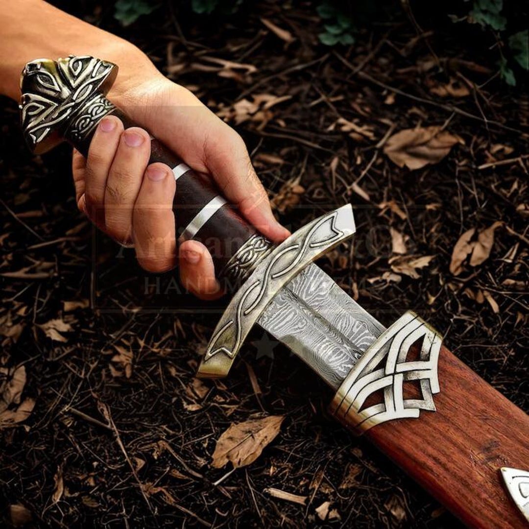 Viking Ritual Sword Handmade Damascus Steel Viking Sword: Lothbrok Norse Replica With ...