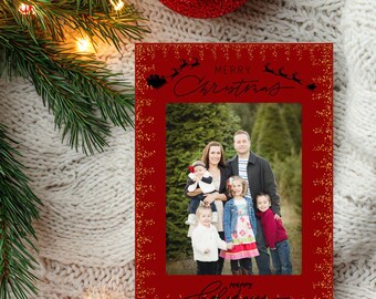 Tarjeta fotográfica navideña con purpurina roja / Plantilla navideña moderna (Canva)