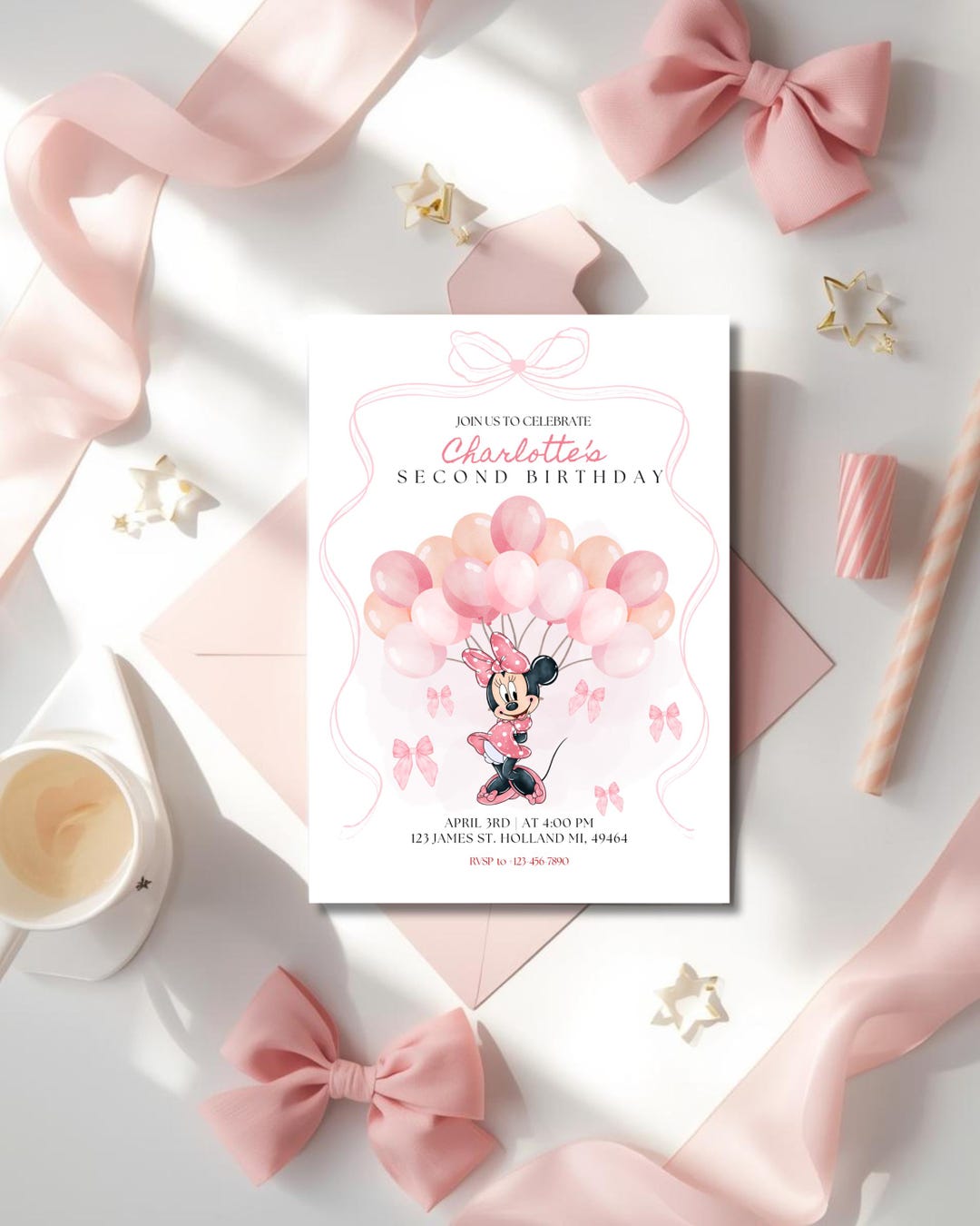 Editable Minnie Mouse Birthday Invitation Template – Editable in Canva ...