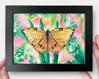 Original Butterfly Painting, Unique Wall Art, Nature Lover Gift & Bookshelf Decor