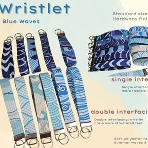 Blue Waves Polyester Wristlet Keychain – 6" Standard Size