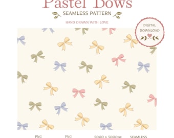 Pastel Bow Seamless Pattern, Bows Digital Paper, Nursery Fabric Design, Coquette Ribbon Print