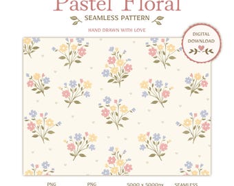 Pastel Floral Seamless Pattern, Tiny Flower Bouquet Digital Paper, Summer Wedding Pattern