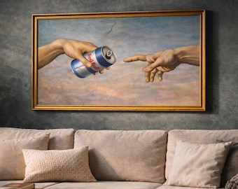 Funny Vintage Wall Art Download – Creation of Adam Red Bull Parody – Renaissance Meme Poster – Aesthetic Room Decor – Digital Print