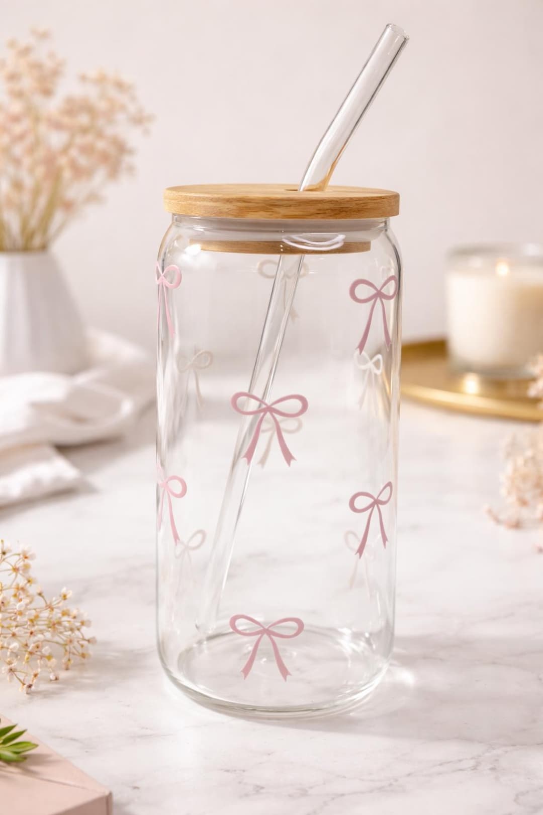 Pink Bows Glass Cup - Etsy