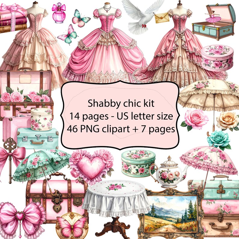 Shabby Chic Ephemera Kit, 14 Pages (PNG Digital Download) - Etsy