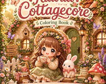 Cottagecore Coloring Book Printable | Kawaii Cozy Adult Coloring Pages PDF | Instant Download | Aesthetic Coloring Book Gift