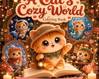A Cats Cozy World Coloring Book Printable PDF Kawaii Cat Coloring Pages 40 Pages Easy Bold Instant Download