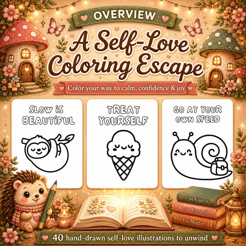 Kawaii Self Love Phrases Coloring Book PDF PNG | 40 Easy Bold Pages | Printable Self Love Coloring Pages Adults | Instant Download image 4