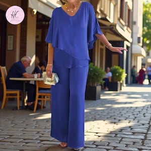 Women Summer Two Piece Set, V Neck Top and Wide Leg Pants, Casual Office Outfit, Matching Lounge Travel Set, Elegant Street Style, Plus Size