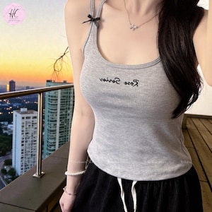 Top coreano con lazo, chaleco bandeau acolchado, top corto con tirantes, conjunto estético de streetwear, camisola minimalista para superponer, moda Y2K