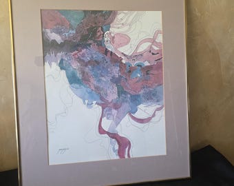 1986 vintage limited edition artist signed and numbered 144/1950 southwestern abstract print titled "running river" by gere leeds with COA