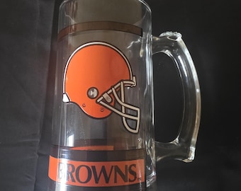 1980s-1990s vintage cleveland browns glass beer mug.