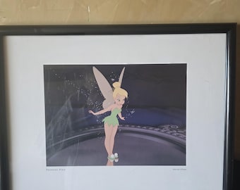 Disney lithograph titled "preening pixie" featuring tinker bell from the classic animated film Peter pan