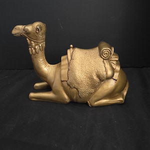 Vintage 1976 Gold Nativity Camel, Ceramic Holiday Folk Art, Signed Grandma Miller, Retro Christmas Decor, Hollywood Regency Animal, 8x4x3