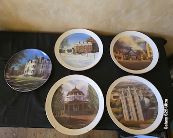 Set mit 5 Al Rounds Utah Sammeltellern - 1983 Salt Lake LDS Temple, Eagle Gate, Salt Palace, 1987 & 1992 Guverovers Mansion - Vintage Utah