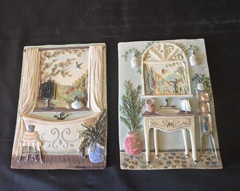 2 1990er-2000er Jahre Vintage 3D-Resin-Wandschilder von Kate millen McRostie mit Harz-Wandkunst für das Badezimmer