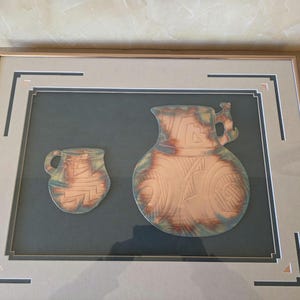 Vintage Cleo Teissedre 3D Tooled Copper Wall Art - Southwestern Native Pottery Repoussé, Double Matted & Framed 22" x 17"