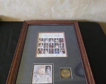 1997 vintage framed limit edition classic American dolls stamp collection featuring 15 stamps, a first day cover and a 2947/3500 medallion
