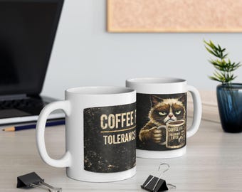 Grumpy Cat Coffee Mug | Funny Cat Illustration, Dark Charm Ceramic Cup
