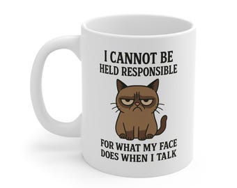 Mürrische Katzen-Illustrations-Tasse | Sarkastische Kaffeetasse (spülmaschinenfest)