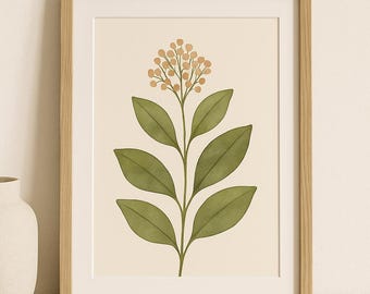 Minimalistische botanische Wand-Kunst-Druck | Moderne Grün Aquarell Illustration | Von der Natur inspiriertes Wohndekor | Digitaler Download