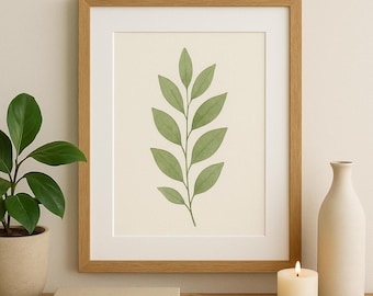 Minimalistische botanische Wand-Kunst-Druck | Moderne Grün Aquarell Illustration | Von der Natur inspiriertes Wohndekor | Digitaler Download