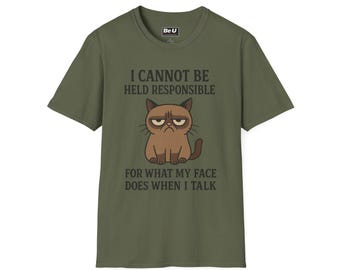 Grumpy Face Illustration T-Shirt | Ich kann nicht verantwortlich gehalten werden
