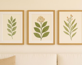 Minimalistisches Botanisches Print-Set | Blumen Aquarell Illustration (Digitaler Download)