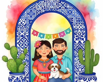 Custom Mexican Folk Art Family Portrait