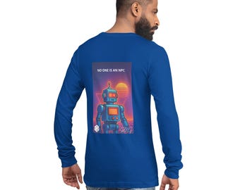 Camiseta de manga larga con estampado de robot retro – Camiseta unisex de algodón