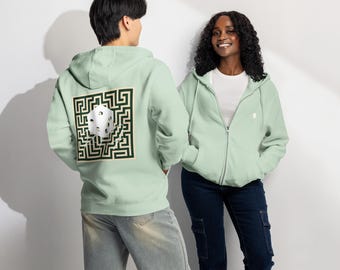 Sudadera con capucha y cremallera completa con el logotipo de Maze Dice, inspirada en Inception