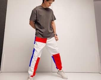 Pantalones deportivos retro con bloques de color: joggers unisex de estilo urbano