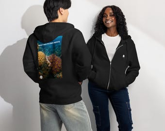 Sudadera con capucha y cremallera completa de algodón con gráfico de arrecife de coral