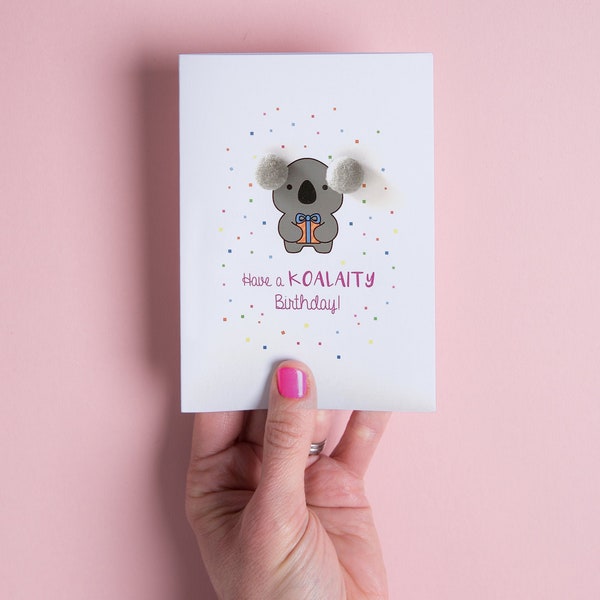 Koala Birthday Card with Pom Pom Ears