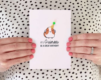 Guinea Pig Birthday Card with pom pom