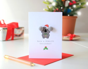 Koala Christmas Card with Pom-Pom Ears