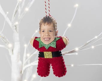 Elf Christmas Tree Decoration - Personalised Photo Decoration - Personalised Secret Santa Gift